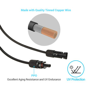 Solar Panel Extension Cable with Male to Female Solar Connectors (Single)