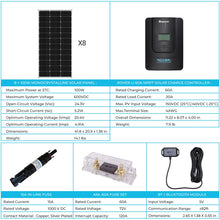 Load image into Gallery viewer, 800W 12V/24V Monocrystalline Solar Premium Kit w/Rover 60A Charger Controller