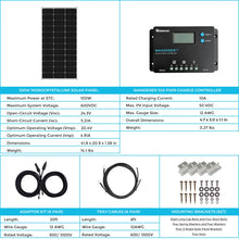 Load image into Gallery viewer, 100W 12V Monocrystalline Solar Starter Kit w/Wanderer 10A Charge Controller