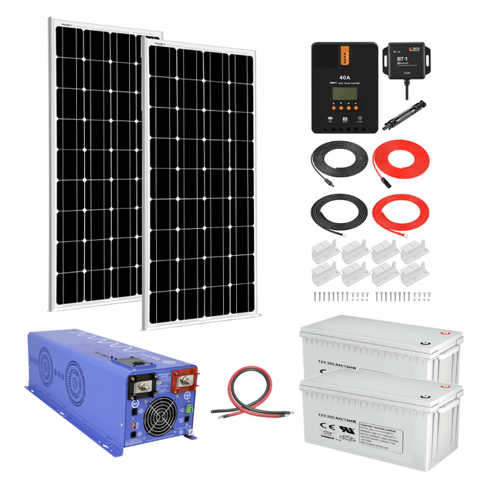 Complete Off-Grid Solar System - 4,000 Watt 12VDC Inverter/Charger 120/240V Output + 400 Watts Solar | [OGK-8]