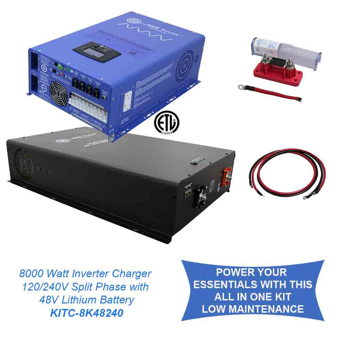 Off-Grid / Backup 8000 Watt 48V Pure Sine Inverter/Charger [Split Phase] 120/240V + + 48V 150Ah LiFePO4 Battery (7.2KwH)