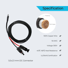 Load image into Gallery viewer, 10Ft 16AWG Solar Connector to 5.5x2.1mm DC Connector Adapter Cable