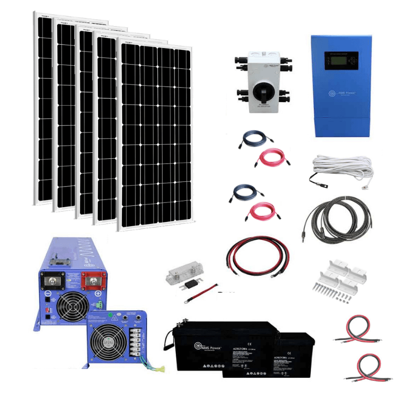 Complete Off-Grid Solar Kit 4,000W 12VDC 120/240 Output + 1,000