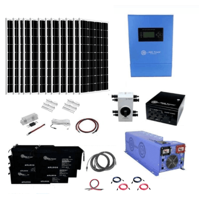 Complete Off-Grid Solar Kit 6,000 Watt Inverter/Charger 48VDC 120VAC + 2,400 Watt Solar  / 12 x 200W Solar Panels| [OGK-3]