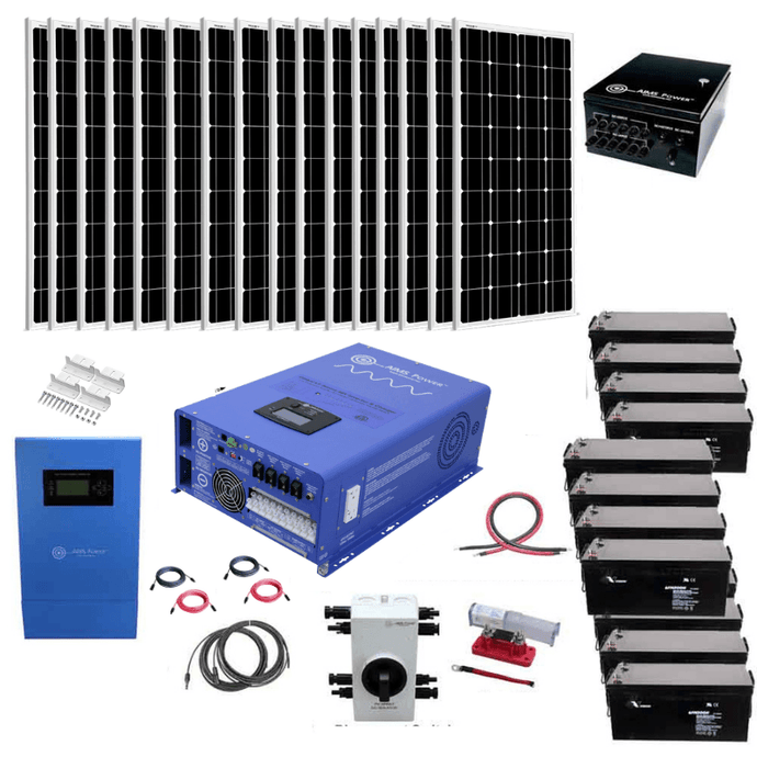 Complete Off Grid Solar Kit 3,200 Watt Solar 8,000 Watt Inverter Charger 48VDC 120/240VAC | [OGK-2]