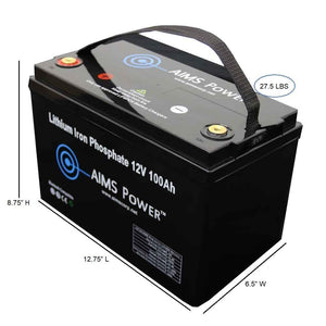 AIMS Power 12V LiFePO4 Lithium Iron Phosphate Battery | LFP12V100AB