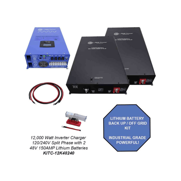 Off Grid / 3840 Watt Solar Back Up 12000 Watt Pure Sine Inverter charger 120V / 240V & 48V Lithium Battery Kit