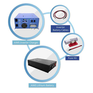 Off Grid / Back Up 6000 Watt Pure Sine Inverter Charger 120V & 24V Lithium Battery Kit